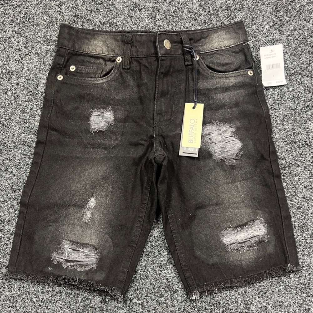 Buffalo David Bitton Parker Boys Slim Distressed Denim Shorts Black Size 8 NWT